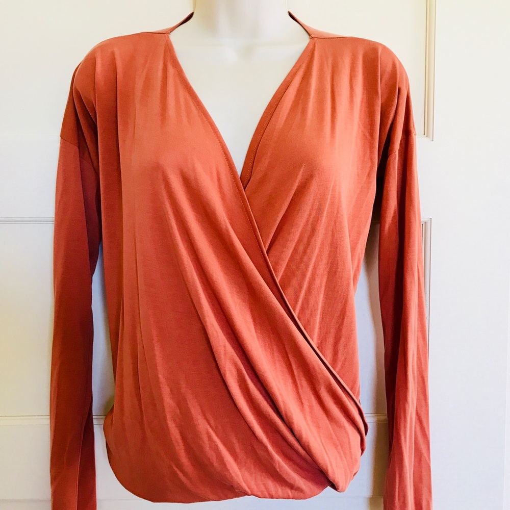Orange/Rust Long-Sleeve Wrap Top